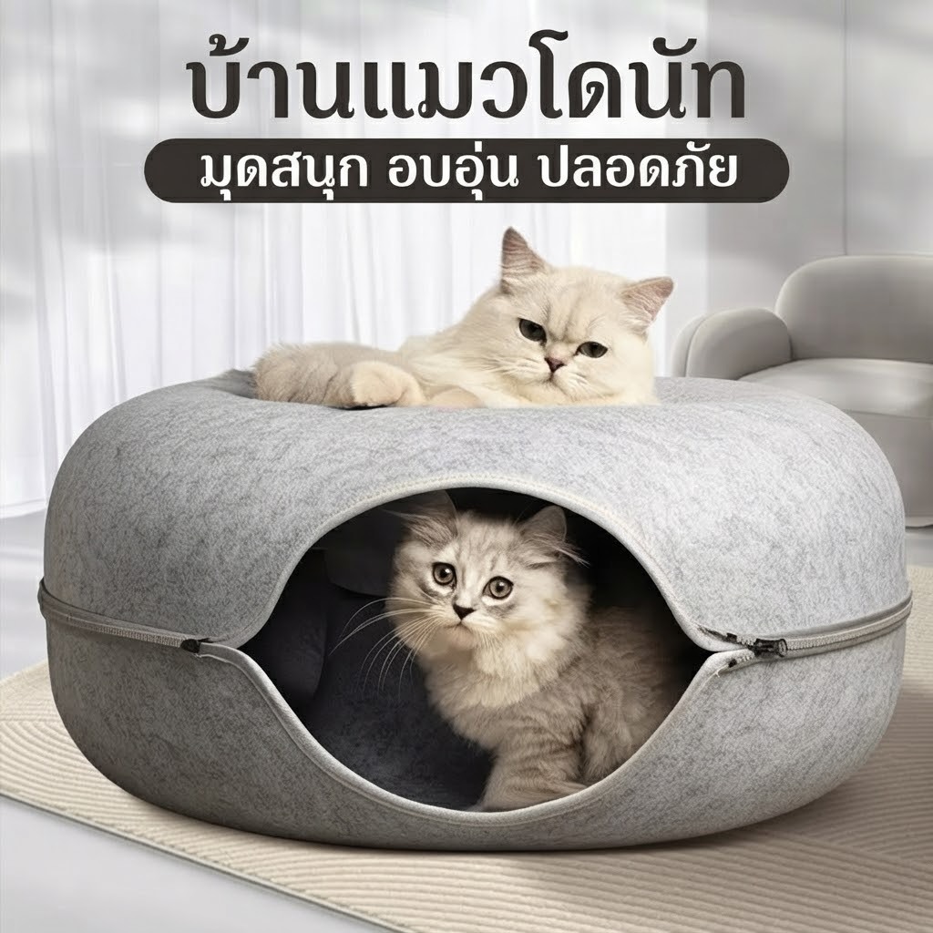 บ้านแมวโดนัท อุโมงค์โดนัท ที่นอน อเนกประสงค์ ถัง นอนแมว บ้านแมว เย็น อุโมงค์ แมว GK LINK 2