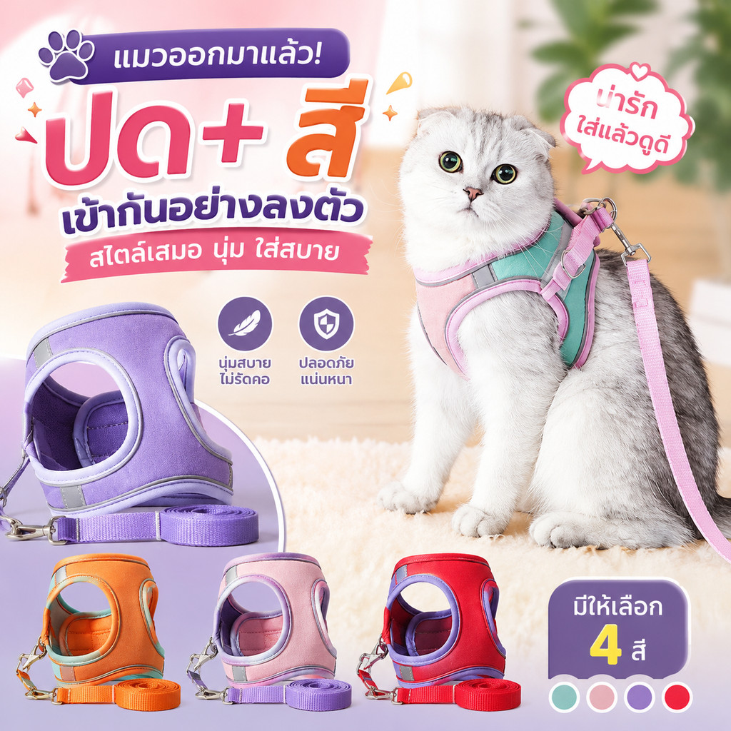 เสื้อกั๊กสะท้อนแสง สายจูงป้องกันหลุด สําหรับสุนัขและแมว ขนาดเล็ก-กลาง สะดวกสบายระบายอากาศได้ดี