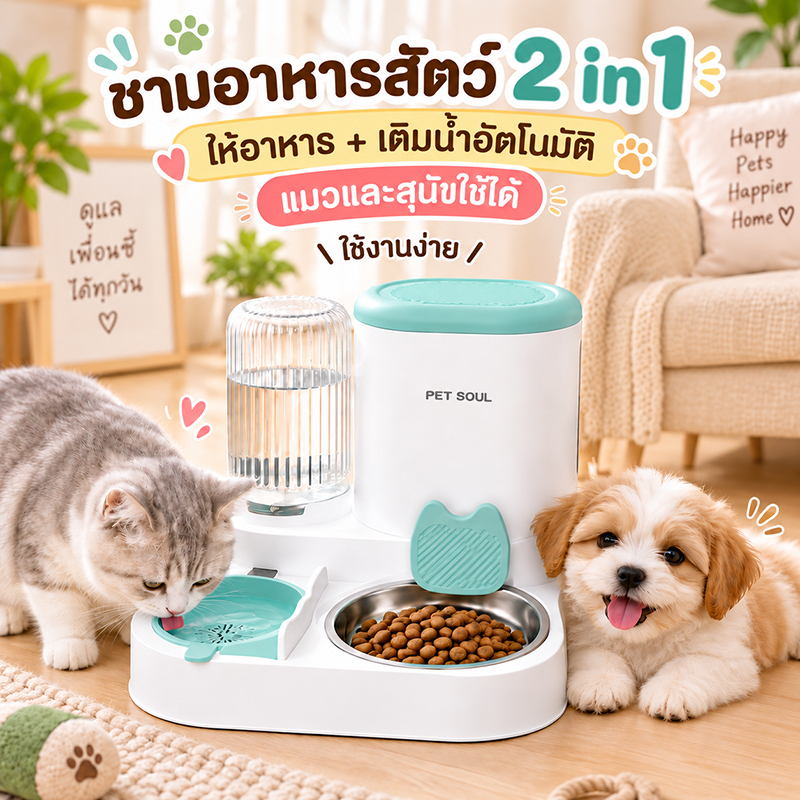 เครื่องให้อาหารแมวอัตโนมัติ พร้อมที่ให้น้ํา 2IN1 เครื่องให้อาหารสัตว์เลี้ยง สําหรับแมวและสุนัข ใช้งานง่าย