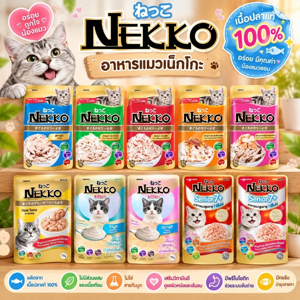 Nekko(ซอง)อาหารแมวชนิดเปียก บรรจุ 70 กรัม