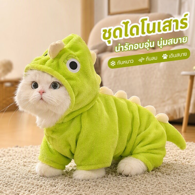เสื้อผ้าสัตว์เลี้ยง ชุดไดโนเสาร์ สุนัข แมว แบบสี่ขา ผ้ากํามะหยี่ หนานุ่ม กันลม เสื้อกันหนาว