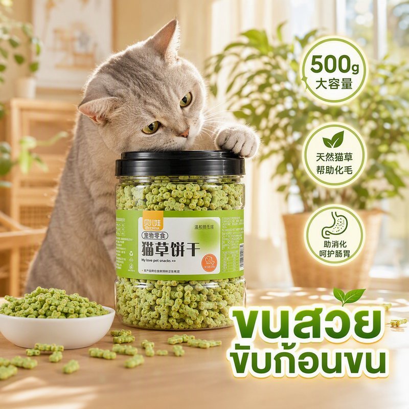 คุกกี้แมว หญ้ามินต์แมว ขนมแมว ฟรีซดราย ปลาแซลมอน ย่อยง่าย ช่วยขับก้อนขน ขนาด 500g