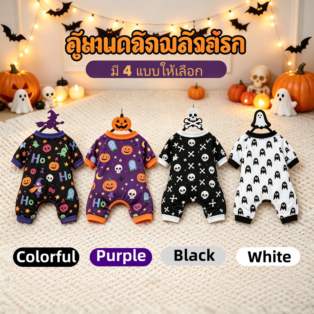 สัตว์เลี้ยงน่ารักฮาโลวีนชุดอยู่บ้าน, ผี, กะโหลกศีรษะ, และฟักทองพิมพ์ชุดนอนสี่ขา, ชุดเครื่องแต่งกายเทศกาลสุนัขและแมว