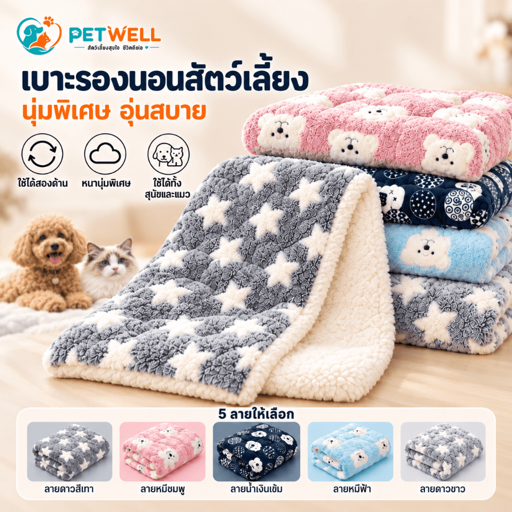 เบาะนอนสัตว์เลี้ยง PETWELL ขนนุ่มหนา อบอุ่น ซักได้ ใช้เป็นแผ่นรองนอนหรือผ้าห่ม สําหรับแมวและสุนัข