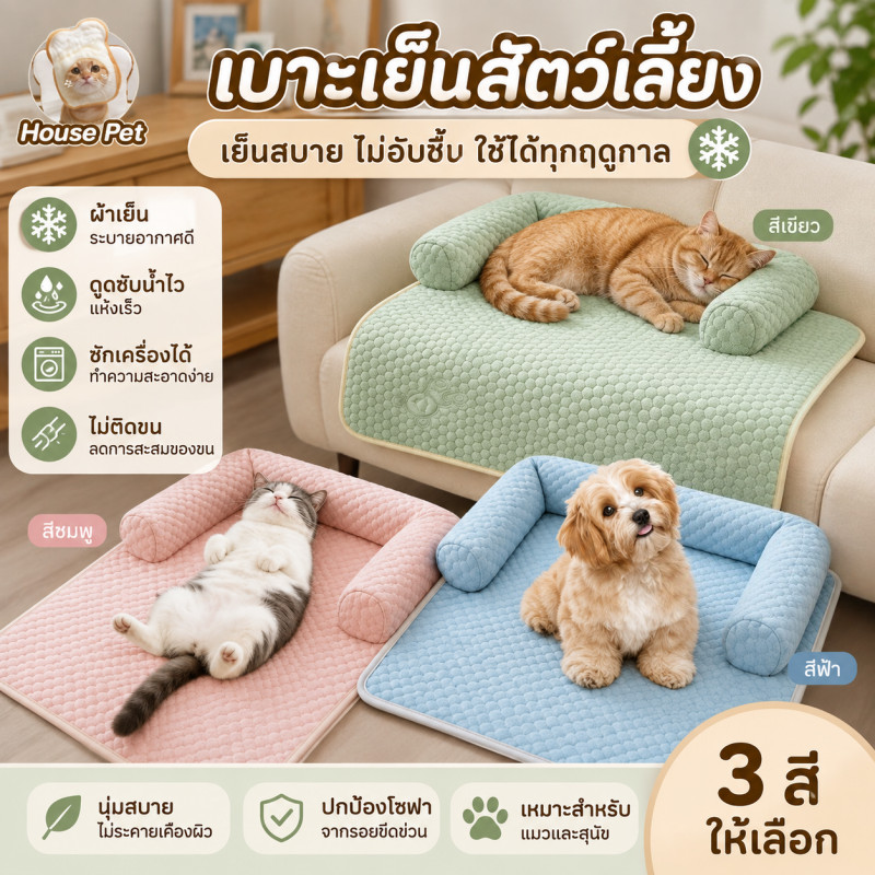 เบาะนอนสัตว์เลี้ยง ผ้าเย็น เบาะรองนอนสุนัขแมว นุ่มสบาย ระบายอากาศดี ใช้ได้ 4 ฤดู ไม่ติดขน ซักเครื่องได้