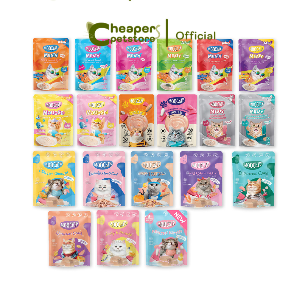 อาหารเปียกแมวมูชี่ [ยกโหล 12 ซอง] Moochie Pouch เพาซ์ โภชนาการครบถ้วน สุขภาพดี 70 กรัม(g.)