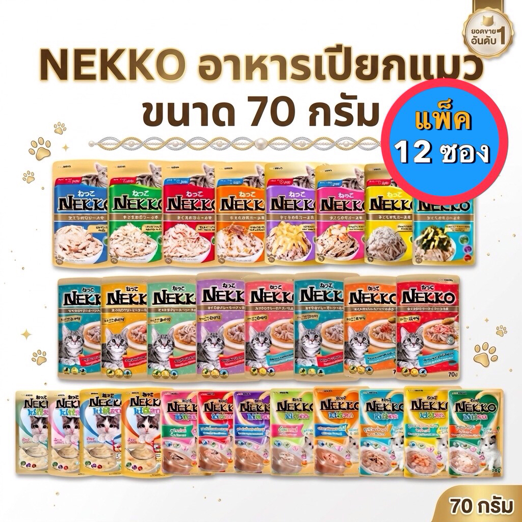 12 ซอง] Nekko อาหารแมวเน็กโกะ แบบเปียก 70g. สูตร ลูกแมว,เจลลี่, เกรวี่
