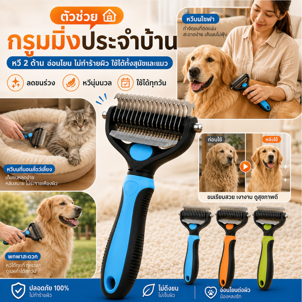 หวีขนหลุด+ไม่เจ็บผิว】 หวีสลิกเกอร์สําหรับสัตว์เลี้ยง/หวีขนแมว-หมา/ขจัดขนตาย/ลดขนร่วง/ขนไม่กระจาย/หวีอย่างนุ่มนวล/กรูมมิ่งสัตว์เลี้ยง