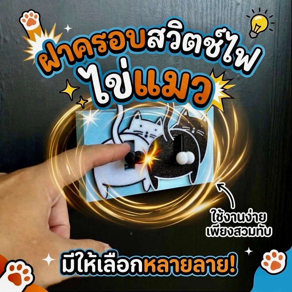 ฝาครอบสวิตไฟบ้านไข่แมว [สําหรับ1สวิตช์] เพิ่มมุมน่ารักสดใสให้ทาสแมวโดยเฉพาะ ใช้วัสดุเกรดคุณภาพสูง