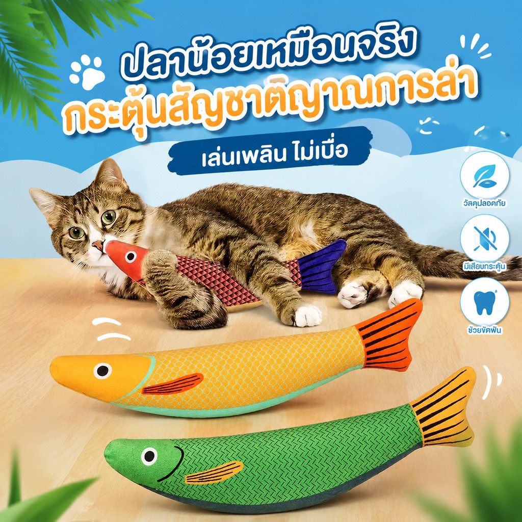 Catnip ปลาของเล่นสําหรับแมว Interactive Crinkle Kicker ของเล่นตุ๊กตา Bite & Kick ของเล่นแมวพร้อมเสียงสําหรับแมวในร่ม