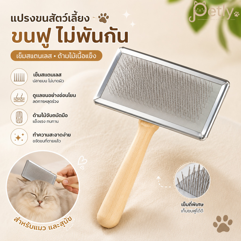 หวีแมวแปรงขนหมา ด้ามจับโลหะพรีเมียม สางสังกาด ขจัดขนร่วง นวดผ่อนคลาย ทําความสะอาดง่าย