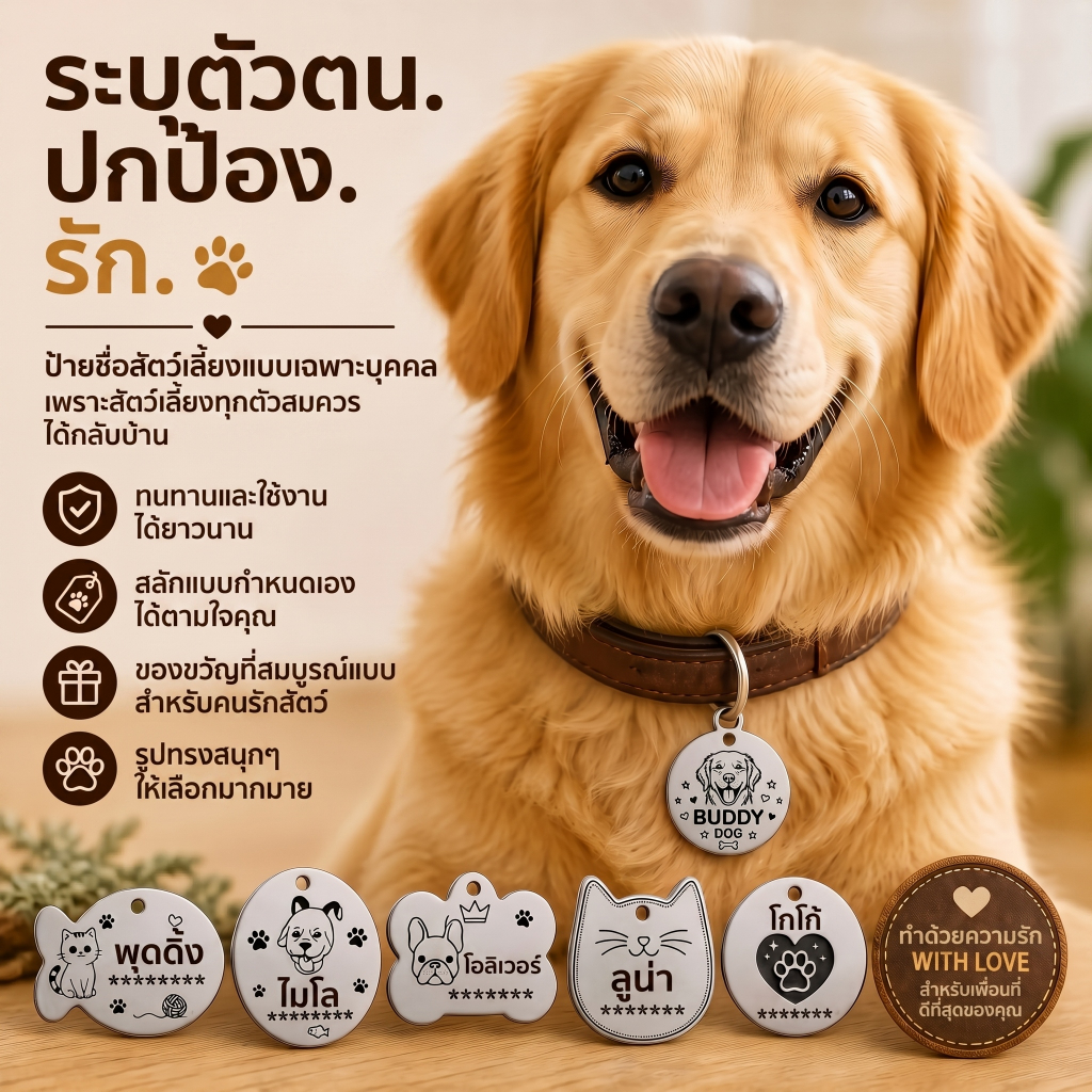 St.kunkka ป้ายชื่อสัตว์เลี้ยง ป้ายชื่อแมว ป้ายชื่อหมา ป้ายชื่อสุนัข สลักเลเซอร์ ป้ายป้องกันการสูญหายของสัตว์เลี้ยง