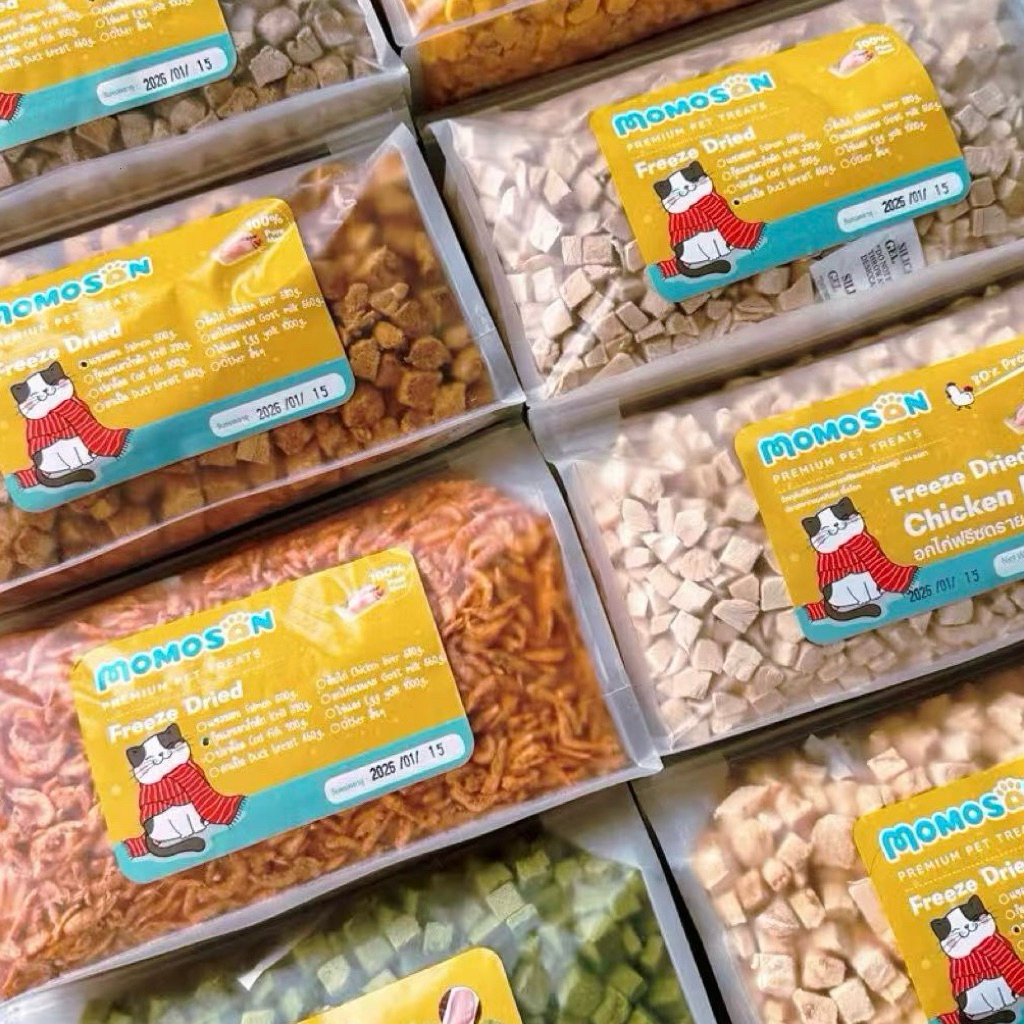 ถุงใหญ่] ขนมฟรีซดรายแมว สุนัข Momosan เนื้อสัตว์100% ไม่เค็ม อาหารหมาแมว อกไก่ ตับไก่ แซลมอน หญ้าแมว ขนมแมว ขนมหมา