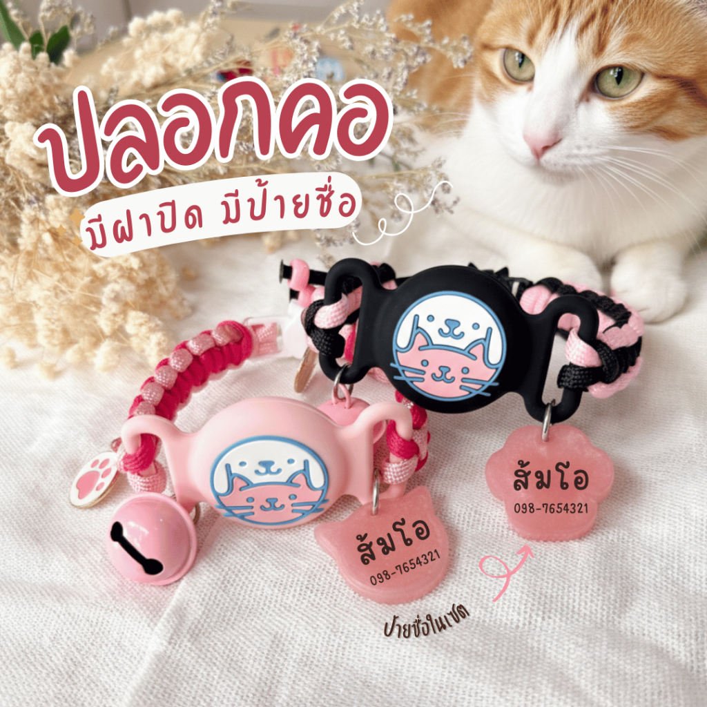 ୨୧ เคสมีฝา+ป้ายชื่อ ୨୧ ปลอกคอสัตว์เลี้ยง แมว-หมา | เคส Airtag , hocotag | ✦ Made to order ✦ | chaco_shopp