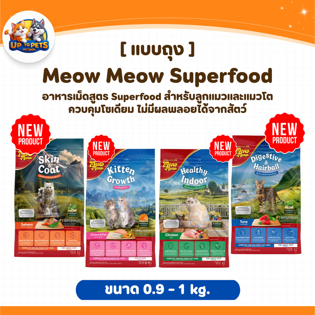 ขนาด 900 G.-1 KG.] อาหารเม็ดเหมียวเหมียว Meow Meow สําหรับลูกแมวและแมวโต ทุกสายพันธุ์