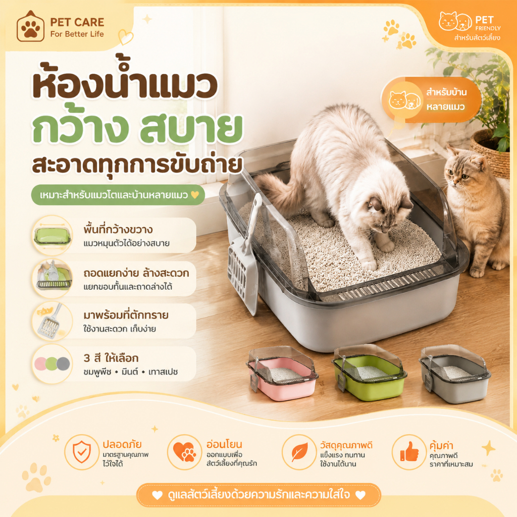 PET CARE】กระบะ ทรายแมว กระบะทรายแบบจัมโบ้ ขนาด ห้องน้ําแมว ขนาดใหญ่ ใหญ่กระบะทรายแมว ขอบสูงกันกระเด็นห้องน้ําแมว