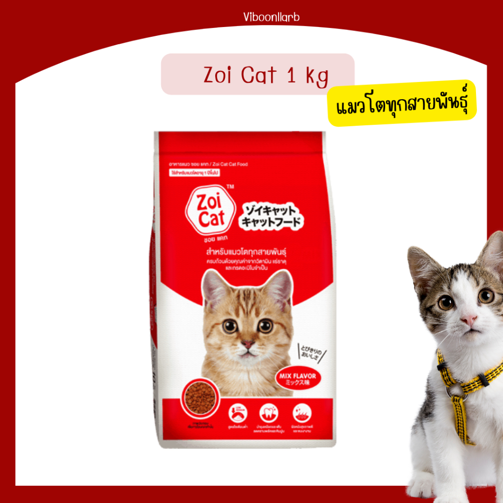 Zoi Cat อาหารแมว ซอยแค็ท บํารุงขนและผิวหนังให้สุขภาพดี ขนาด 1 กก. สําหรับแมวโตทุกสายพันธุ์