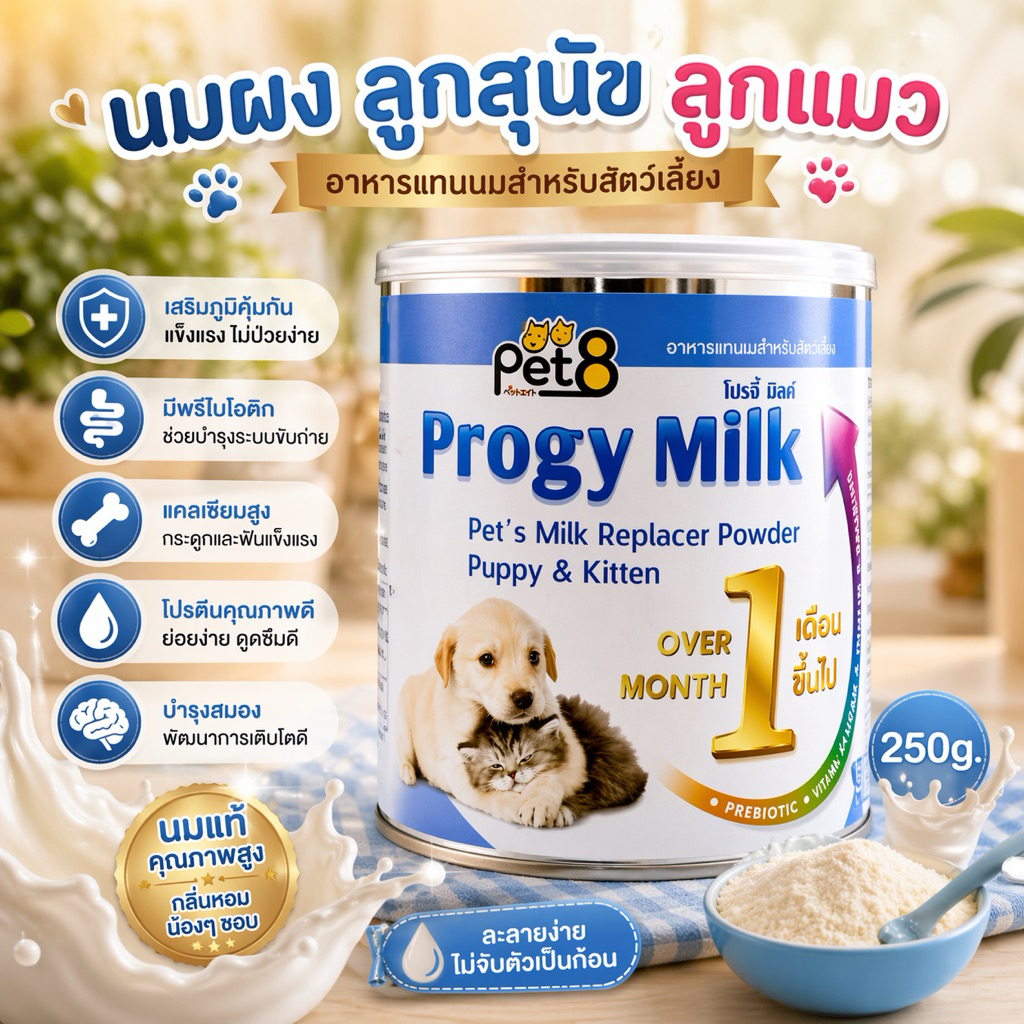 นมผงลูกแมว ลูกสุนัข อาหารแทนนม Progy milk 250g