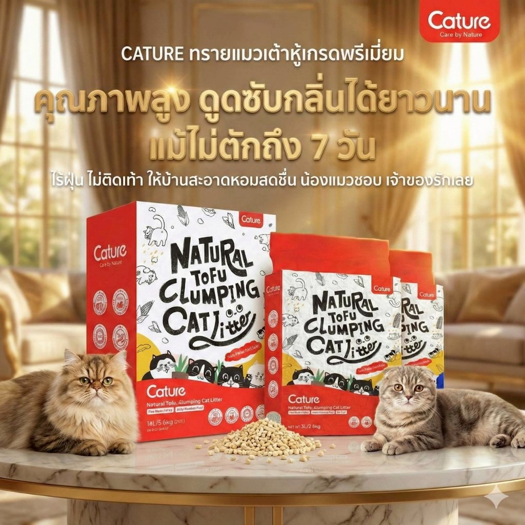 สูตรใหม่**Cature ทรายเต้าหู้อัจฉริยะ สูตรควบคุมกลิ่นและแอนตี้แบคทีเรีย กลิ่นนม 14 ลิตร