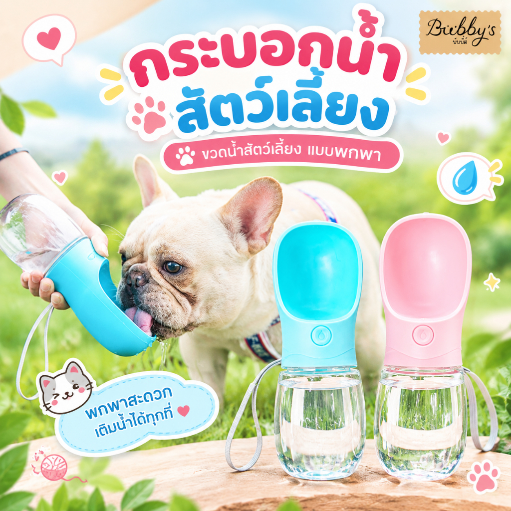 PP-005 Bubby's กระบอกน้ําสัตว์เลี้ยงแบบพกพา สําหรับสุนัขและแมว 🐶🐱 บับบี้ Bubby By pet project mall