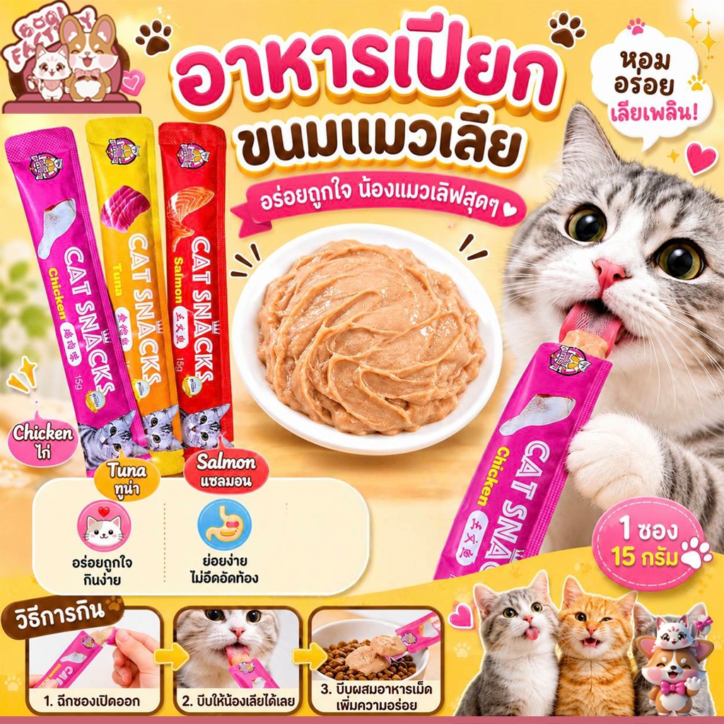 ขนมแมว ขนมแมวเลีย สุดอร่อย 15 กรัม สินค้า มี 🐱😻😻😸😸😺 Cat Snacks