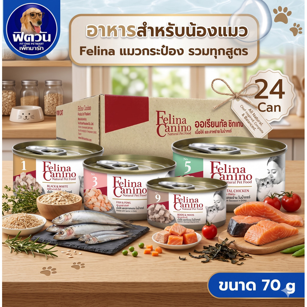 Felina Canino อาหารกระป๋องสําหรับแมว ขนาด 70 g (ยกลัง12กป.){อาหารเปียกแมว