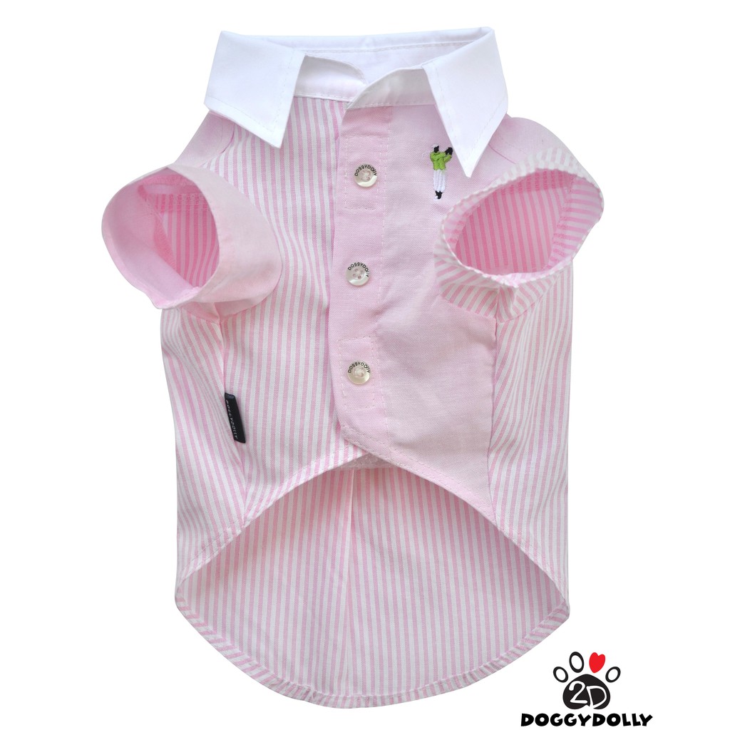Petcloths -Doggydolly เสื้อผ้าแฟชั่น สัตว์เลี้ยง หมาแมว เชิ๊ต คอปก สีชมพู ลายทาง ขนาดไซส์ 1-9 โล S089