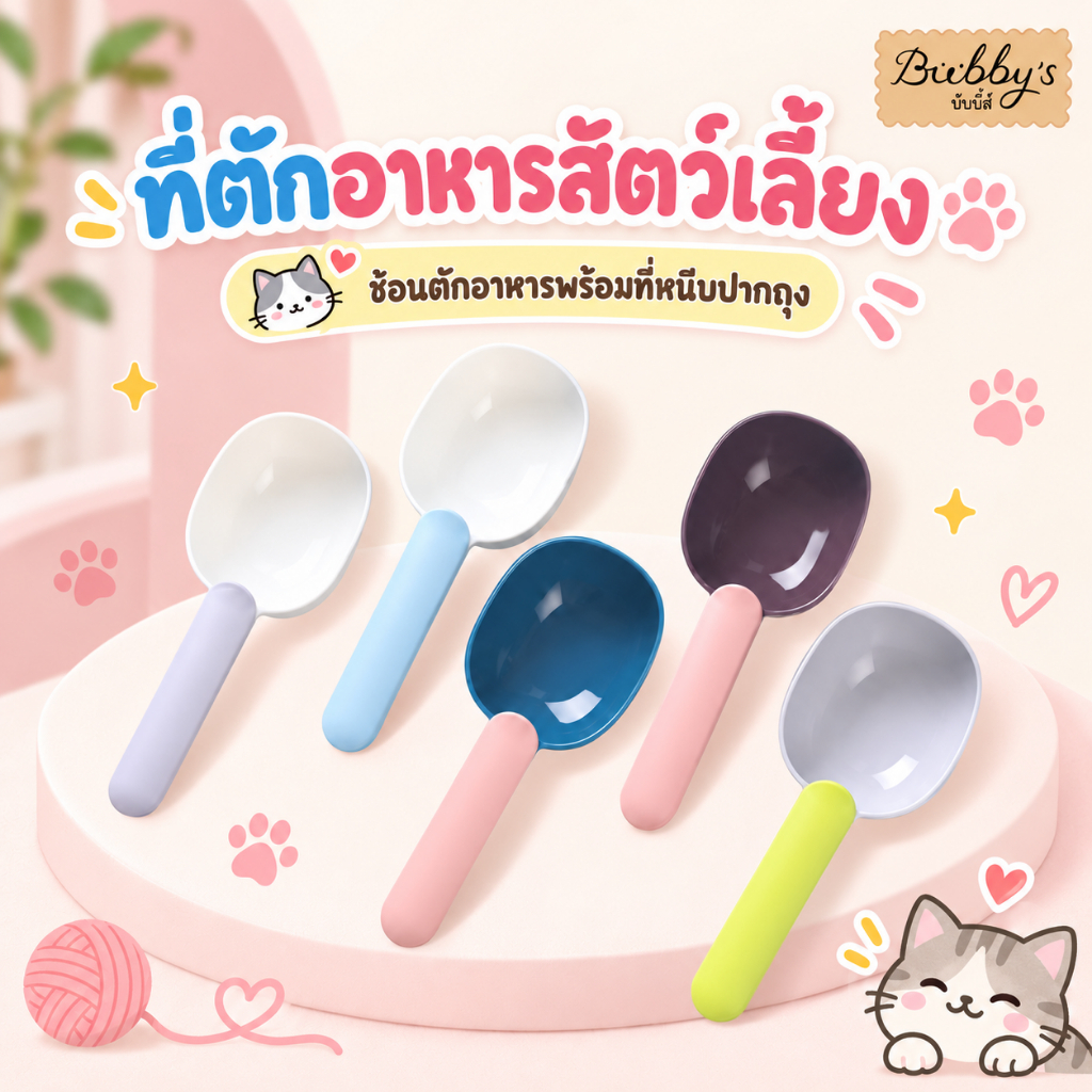PP-050 Bubby's ช้อนตักอาหารสัตว์เลี้ยง พร้อมที่หนีบปากถุง สะดวกใช้งาน 👍🏻🥰😍บับบี้ Bubby By pet project mall