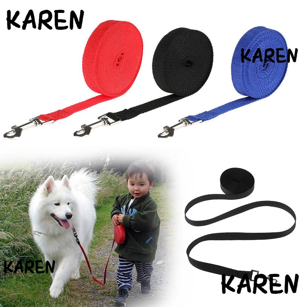 Karen เชือกจูงไนล่อน แบบยืดหยุ่น สีพื้น 1.8 ม. 4.5 ม. 6/10 ม. สําหรับฝึกสัตว์เลี้ยง สุนัข แมว